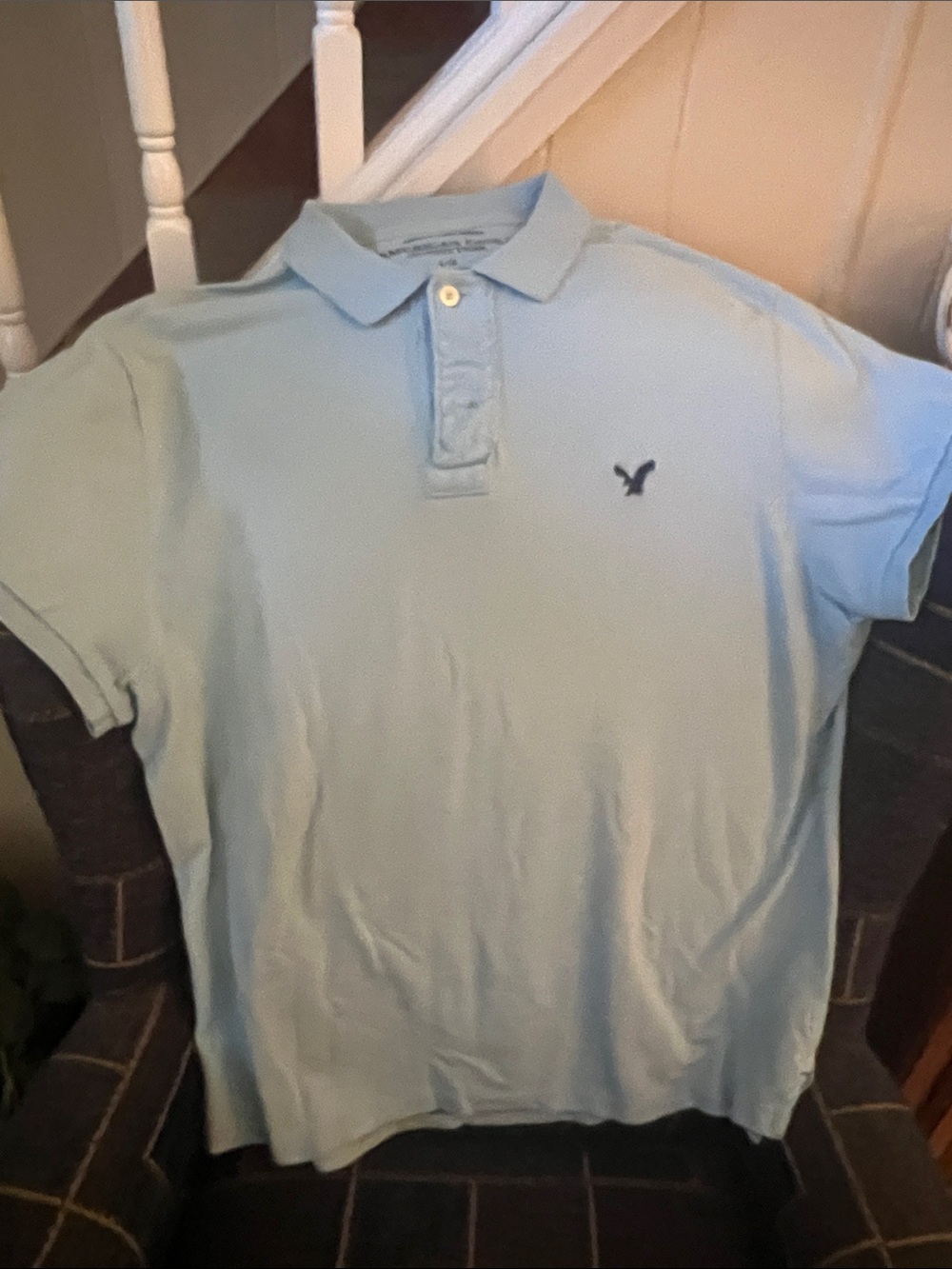 American Eagle Outfitters Light Blue Polo with Navy Logo